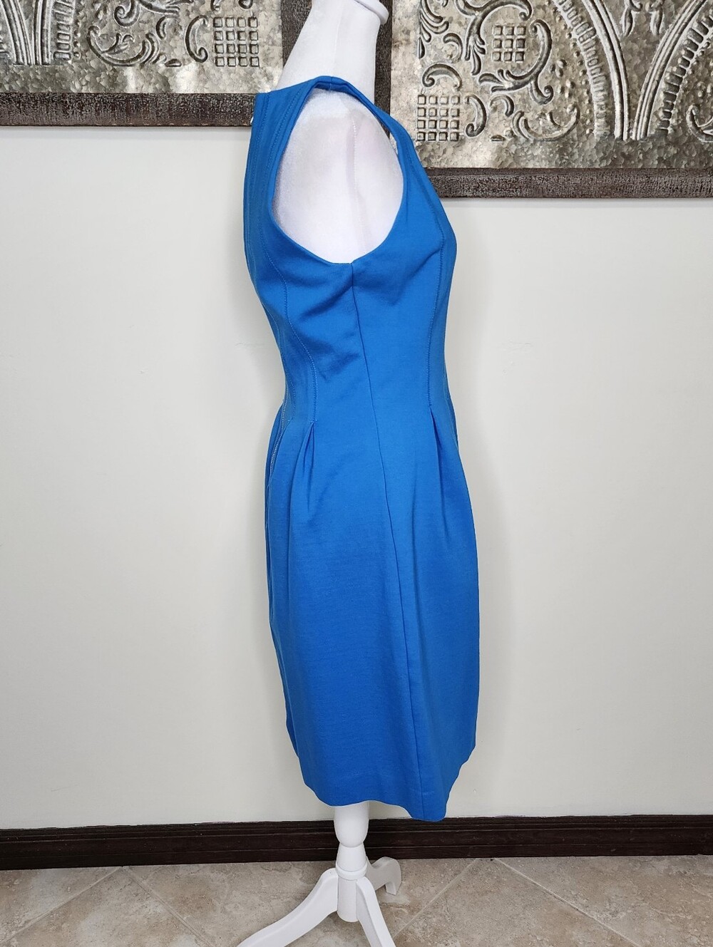 J. Crew Vibrant Blue Pleated Scoop Neck Fit and Flare Mini Dress Sz 6 Preppy - Picture 7 of 13